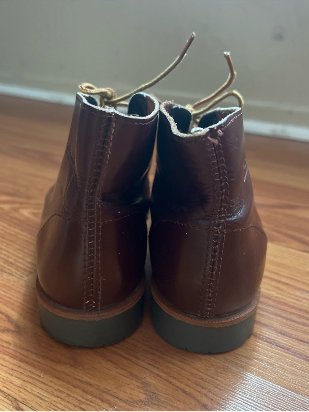 Etienne Aigner Burgundy Leather Ankle Booties with Tan Laces - Picture 4 of 10